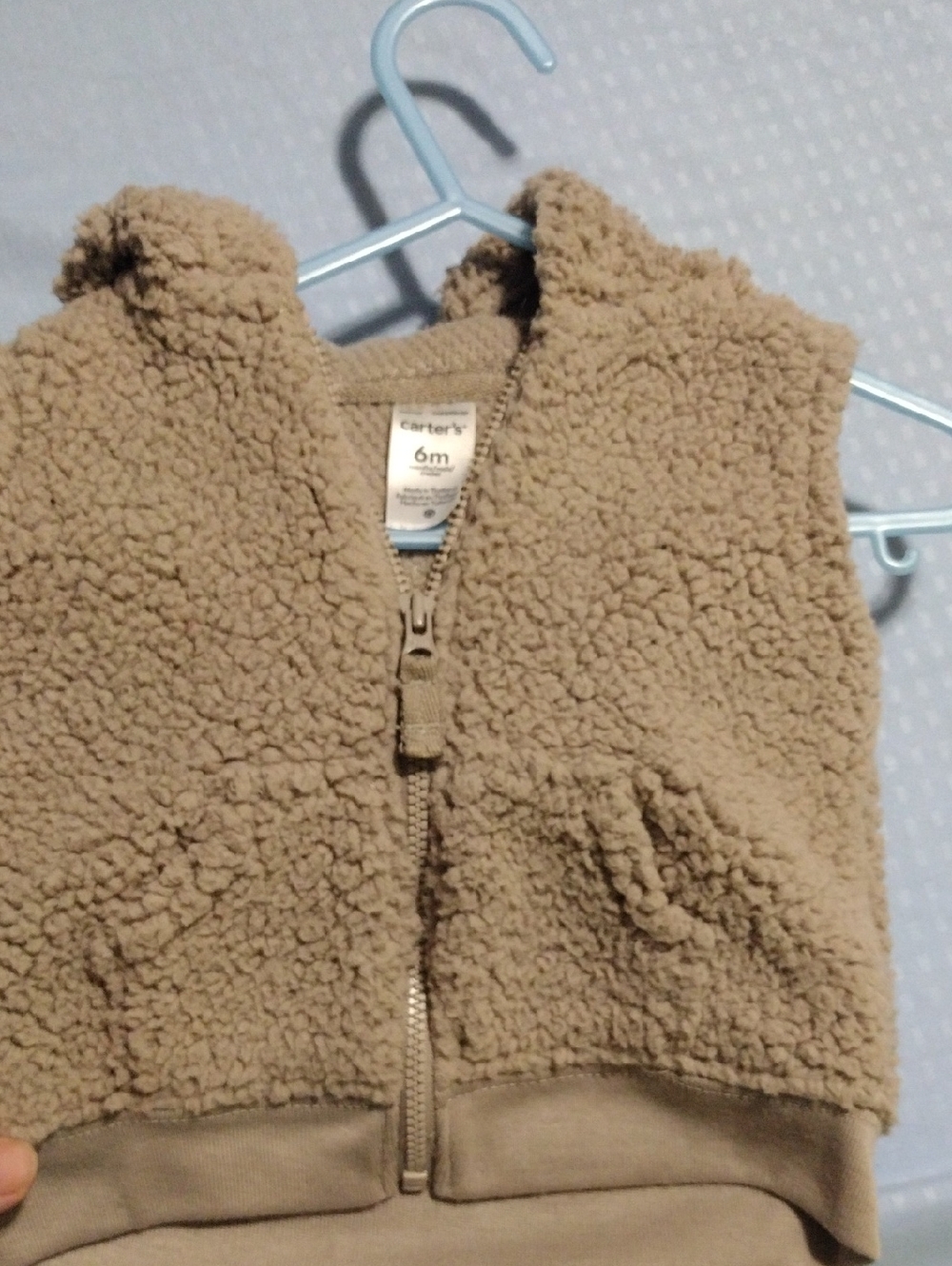 Carter's Hooded Teddy Sherpa Zip Vest in Tan